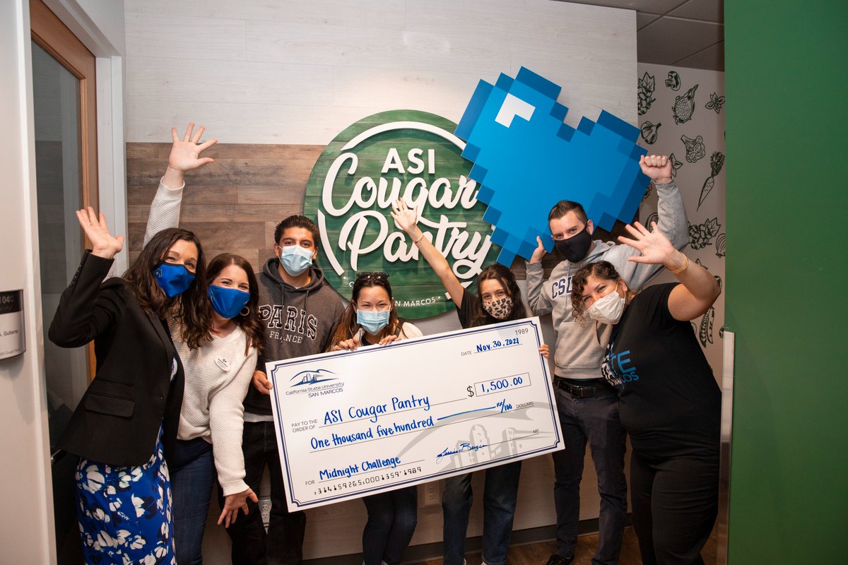 Associated Students, Inc. of CSUSM (@asi_csusm) on Twitter photo The ASI Cougar Pantry won the Midnight Challenge! Thank you to the anonymous donor that made a $1 gift between midnight & 1:00 am last night! Your dollar really is more than just a dollar, it's now $1,500! Thank you for presenting the check <a href="/jessicamberger/">Jessica Berger</a> #HeartofaCougar <a href="/CSUSM/">Cal State San Marcos</a> The ASI Cougar Pantry won the Midnight Challenge! Thank you to the anonymous donor that made a $1 gift between midnight & 1:00 am last night! Your dollar really is more than just a dollar, it's now $1,500! Thank you for presenting the check <a href="/jessicamberger/">Jessica Berger</a> #HeartofaCougar <a href="/CSUSM/">Cal State San Marcos</a>