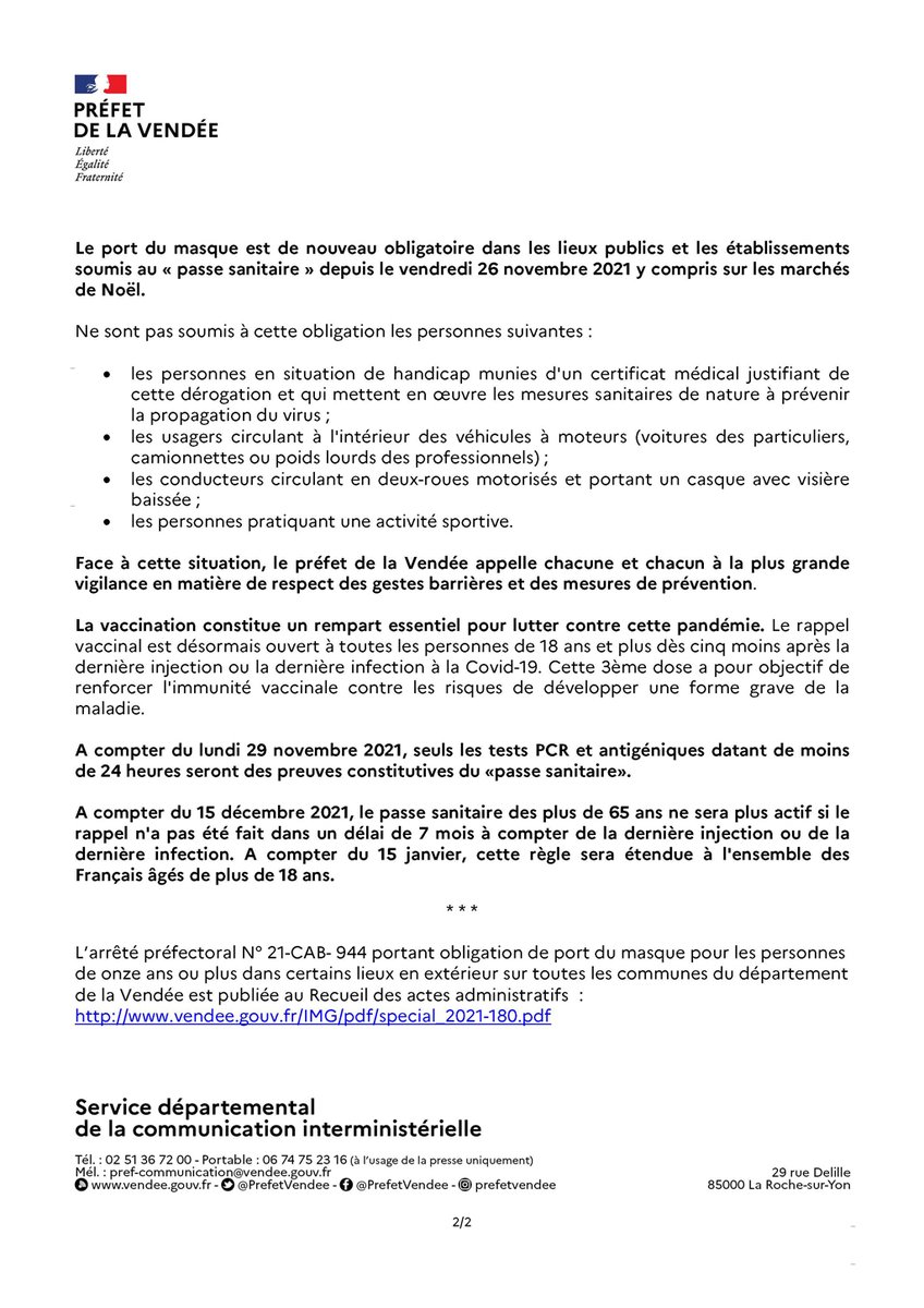 #COVID19 Point de situation en #Vendée et mesures renforcées de lutte contre l’épidémie 
➡️ communiqué de presse
 vendee.gouv.fr/IMG/pdf/cp_cov…