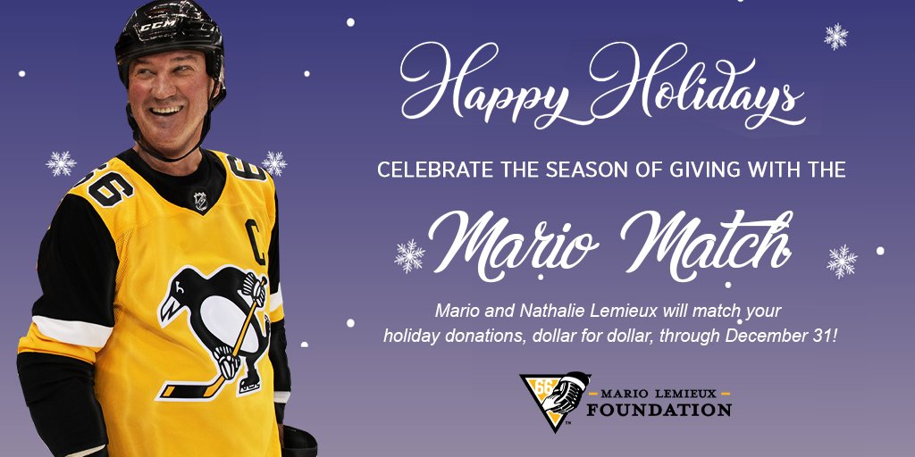 Mario Lemieux (@mariolemieuxfdn) on Twitter photo You've been giving all day, now it's our turn!
Retweet this message today to be entered to win 2 club tix to the <a href="/penguins/">Pittsburgh Penguins</a> 12/21 game! We'll randomly pick a winner tomorrow.
Oh, and don't forget to spread the word about the #MarioMatch: bit.ly/MarioMatch21
#GivingTuesday You've been giving all day, now it's our turn!
Retweet this message today to be entered to win 2 club tix to the <a href="/penguins/">Pittsburgh Penguins</a> 12/21 game! We'll randomly pick a winner tomorrow.
Oh, and don't forget to spread the word about the #MarioMatch: bit.ly/MarioMatch21
#GivingTuesday