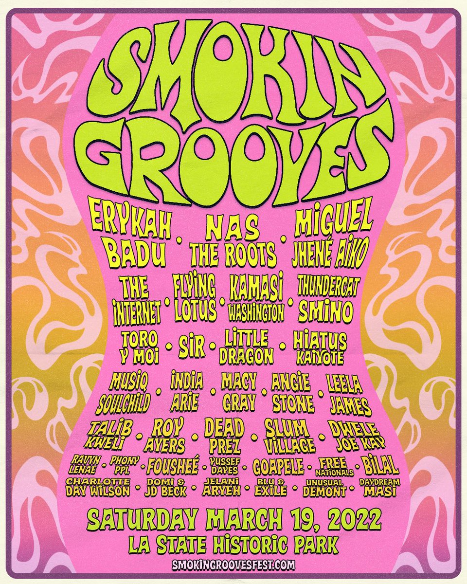 lvrsnfrndsfest's tweet photo. 🌸Smokin Grooves🌸

The Classic Neo-Soul vibes are back. Register for the presale that begins this Friday December 3rd at 10AM PST. All tickets starting at 19.99 down. https://t.co/VBScEx0cZl https://t.co/3BbUOL3eLN
