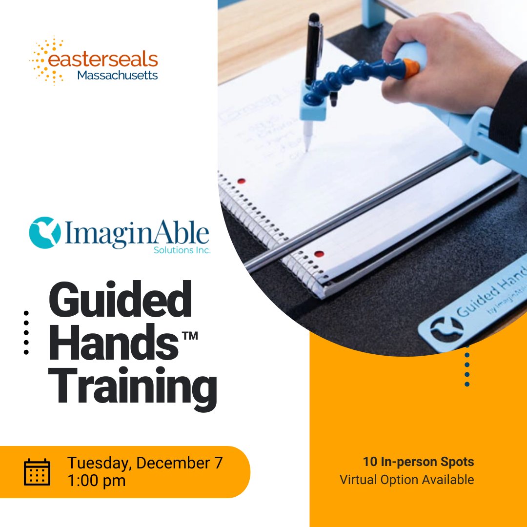 EastersealsMA's tweet photo. #AssistiveTechTuesday Join our Assistive Technology team with ImaginAble Solutions next Tuesday, December 7th at 1:00 pm for a Guided Hands device training!
*Registration is required to participate: https://t.co/wesBUQ6YGj https://t.co/SvKb9GGiyb