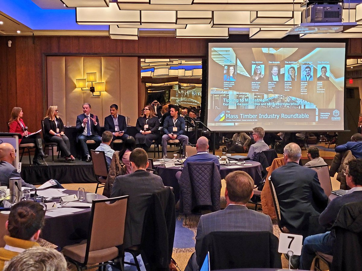 abowerbank's tweet photo. Panel discussion underway at the Mass Timber Industry Roundtable in Toronto! amazing leadership on stage! Great event hosted by the @canadianwood

#leadership #masstimber #masstimberconstruction #sustainabledevelopment #architecture #structuralengineering 
@actual_media https://t.co/9LE1T6mi5r