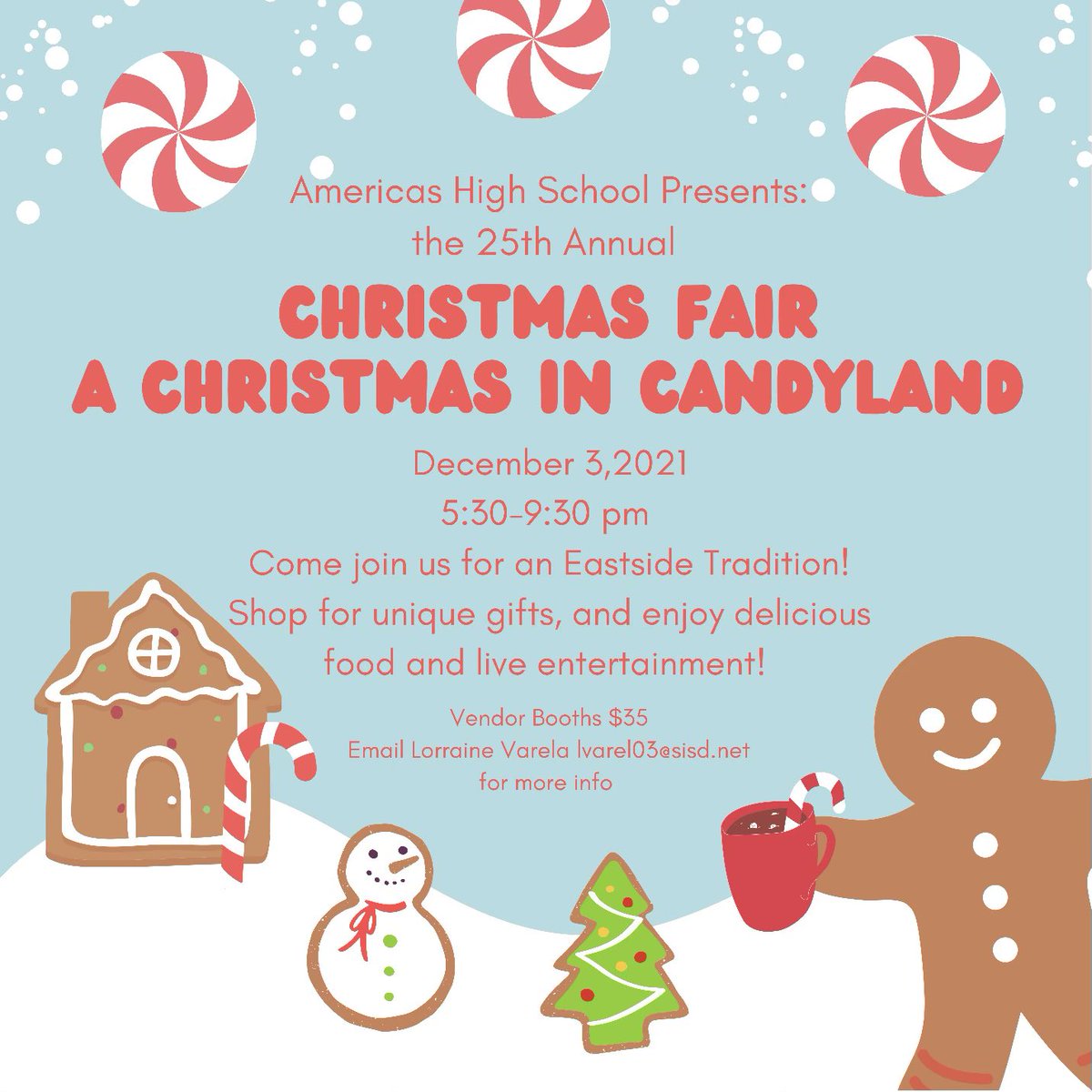BlazerNationAHS's tweet photo. BLAZERS! 🎅🏼 This Friday is our annual Christmas Fair. Join us for a Christmas in Candy Land in the Courtyard at 5:30. See you there ! #BlazerNation @lvarela_AHS @Americas_HS https://t.co/AOhU8oPjMC
