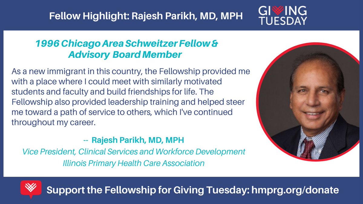 HMPRG's tweet photo. Being part of the first Chicago Schweitzer cohort 25 years ago instilled in Rajesh a lifelong commitment to community service. Give to support another 25 years of idealism in action: https://t.co/eZVYHhnfE9
Double your impact--your #GivingTuesday gift will be MATCHED TODAY‼️ https://t.co/670MkTNCPU