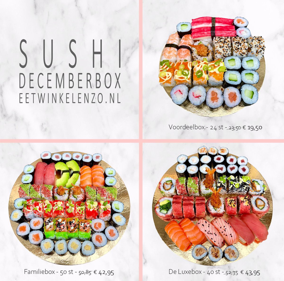 De december actie sushiboxen! Online of telefonisch te bestellen. eetwinkelenzo.nl