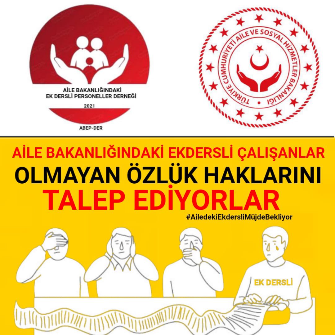 <a href="/Ezginur79138051/">Ezginur</a> @ABEPDERNEK <a href="/deryayanikashb/">Derya Yanık</a> AİLE ÇALIŞMA VE SOSYAL HİZMETLER BAKANLIĞINDA EKDERS PERSONELİ OLARAK ÇALIŞAN MESLEK ELEMANLARININ ÖZLÜK HAKLARI BULUNMAMAKTADIR. SESİMİZİ DUYUN, SESİMİZ OLUN. #AiledekiEkdersliMüjdeBekliyor