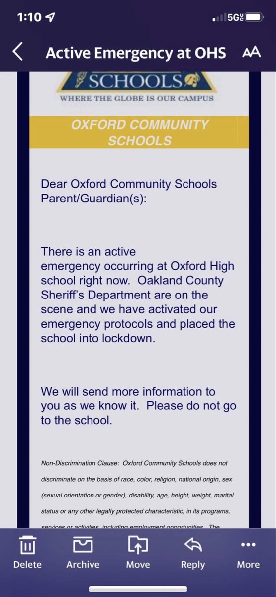 NewsHQ_'s tweet photo. BREAKING: Unconfirmed reports indicate active shooter situation at Oxford High School in Oxford, Michigan; Police responding, school on lockdown https://t.co/YXSW3EnJAD