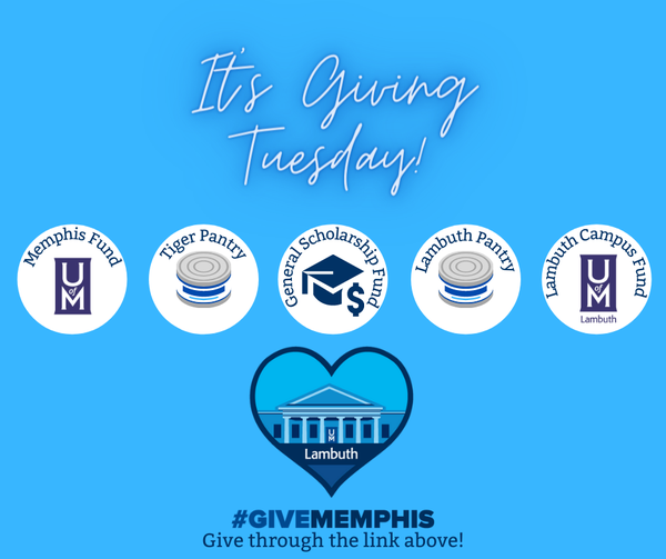 UMLambuthSS's tweet photo. It's Giving Tuesday! Faculty, staff, students, alumni, and community members that would like to support the University, specifically UofM Lambuth can give via the link here:
https://t.co/eoI59QJ7nZ... https://t.co/lzoTPKf4Tx