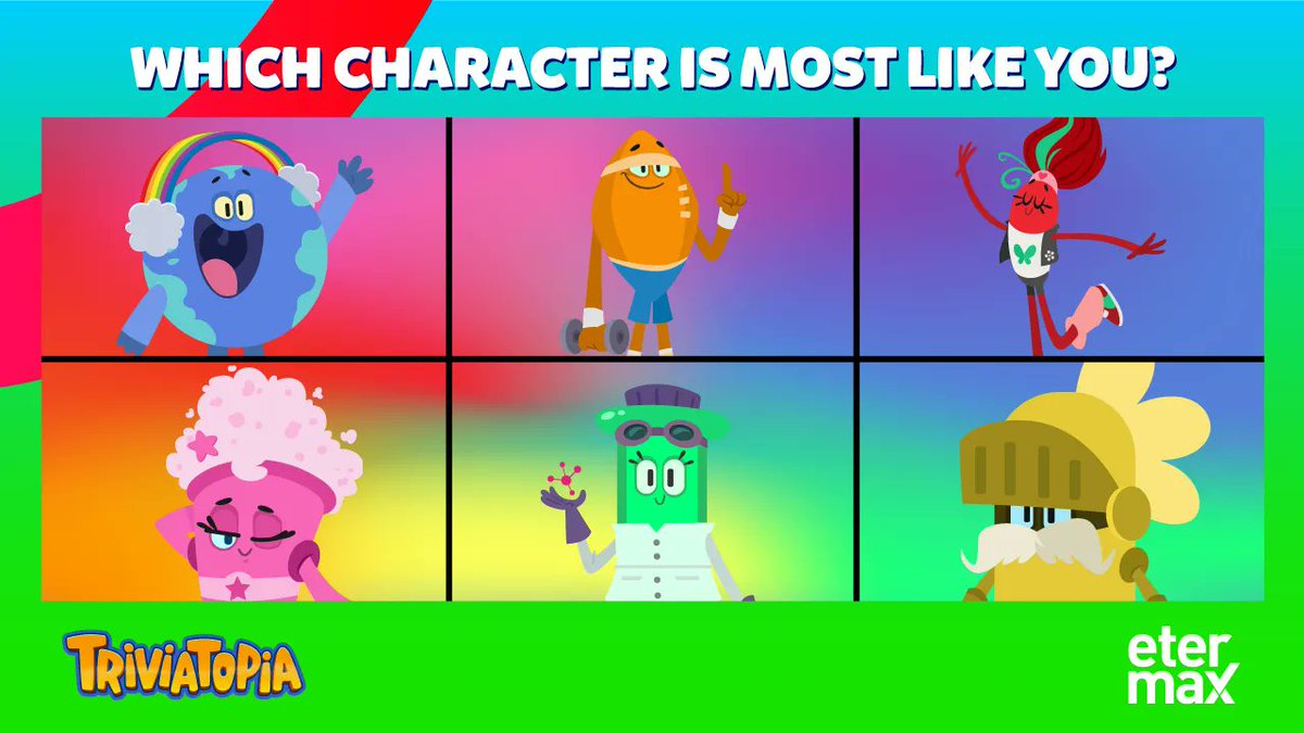 TriviaTopia's tweet photo. We want to know! Which of us do you relate to? 🌈 https://t.co/4Jx8lFogom