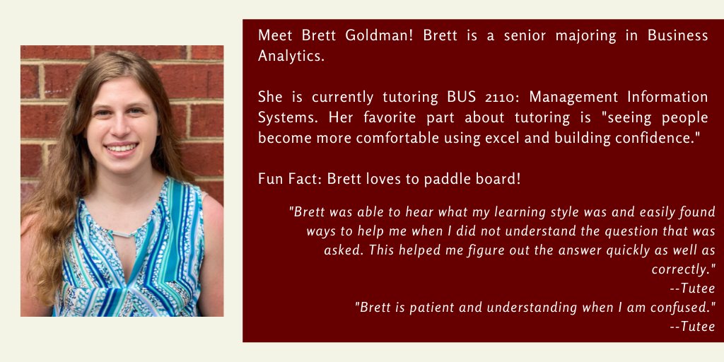 #TutorSpotlight Meet Brett Goldman! Brett is a senior majoring in Business Analytics and tutor for Management Information Systems.