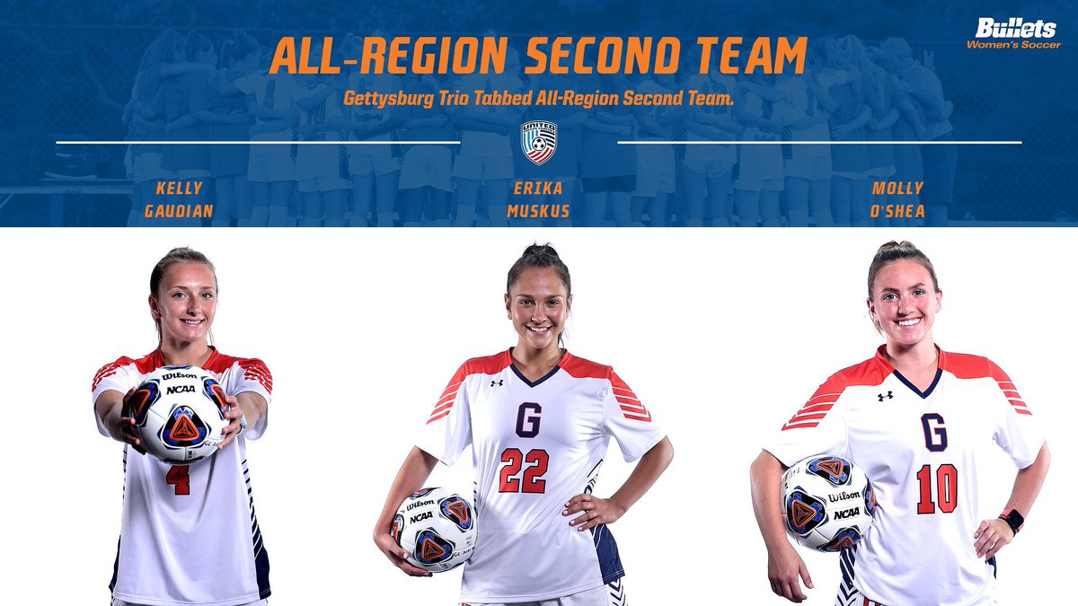 gburgbullets's tweet photo. Congrats to the #BulletsWSOC trio of Kelly Gaudian, Erika Muskus, and Molly O’Shea on being named to the all-region second team! ⚽️🔥👏💯 #GoBullets #CCWSOC #d3soccer https://t.co/890i74gMng