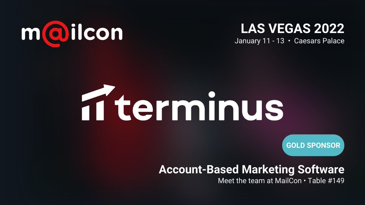 MailConOfficial's tweet photo. Sending a GOLDEN shoutout to Terminus, a GOLD sponsor for MailCon 2022 in Las Vegas!! TrophyTrophy
Terminus helps high-performing marketing teams drive more pipeline and revenue with their target accounts.
#MailCon22 #TerminusB2B #EmailGeeks https://t.co/TMSDJ8biNY