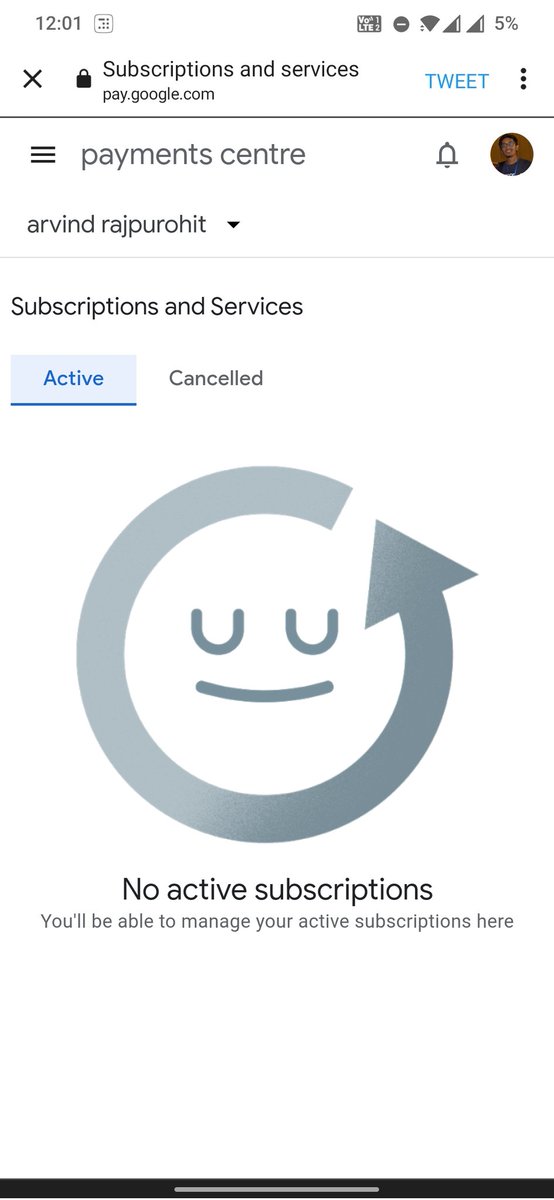 arv002's tweet photo. @TeamYouTube Still no option to cancel.
In payment activity it shows the transaction but in subscription tab there are no service subscribed. Please refer screenshot. https://t.co/wHy37pxDvg