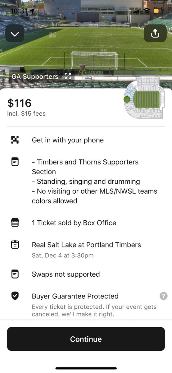 jlawrence10's tweet photo. @tinalope_ Any hopes for @TimbersFC FO selling for $116? I guess it ain’t scalping if you… oh never mind. #handoverfist https://t.co/EFXGljMGK5