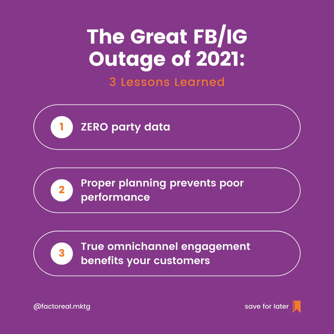 factoreal_ofc's tweet photo. Fortunately, we all survived the Great Facebook/Instagram/WhatsApp Blackout of 2021 (remember that?). 😅 

As marketers, however, there were certainly a few lessons learned from that incident: https://t.co/A7xec9exfR

#IGshutdown #FBshutdown #omnichannel https://t.co/7fGFizwQRP