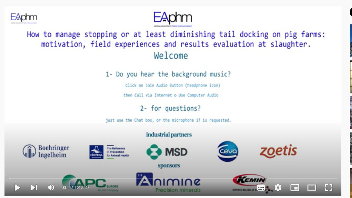 ShaneMcAuliffe1's tweet photo. The recent @EAPHM1 webinar on tail docking is now available to watch in the members area of the website, very interesting presentations from Germany, Italy and Finland #PigWelfare https://t.co/yTrRtZF6aK