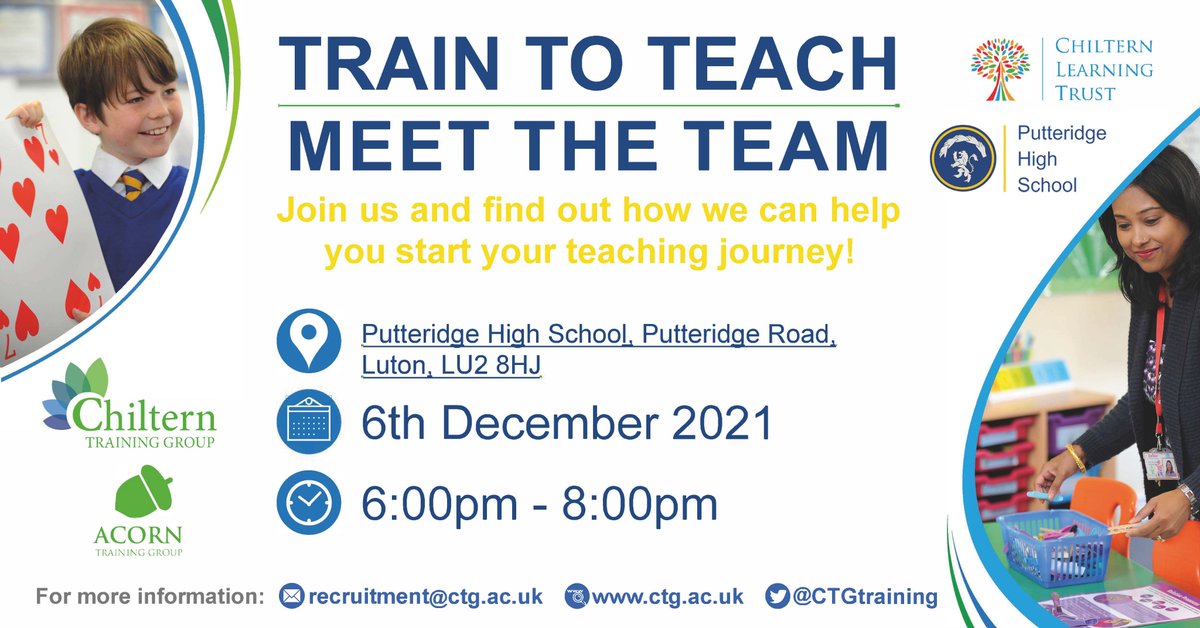Mr R (@mrrteaching) on Twitter photo If you fancy a career in one of the best and most rewarding professions then get in touch. Find out how by coming along to our recruitment event on 6th December <a href="/PutteridgeHSch/">PutteridgeHighSchool</a> from 6-7pm and meet one of the <a href="/CTGtraining/">Chiltern Training Group (CTG)</a> team to find out more. If you fancy a career in one of the best and most rewarding professions then get in touch. Find out how by coming along to our recruitment event on 6th December <a href="/PutteridgeHSch/">PutteridgeHighSchool</a> from 6-7pm and meet one of the <a href="/CTGtraining/">Chiltern Training Group (CTG)</a> team to find out more.