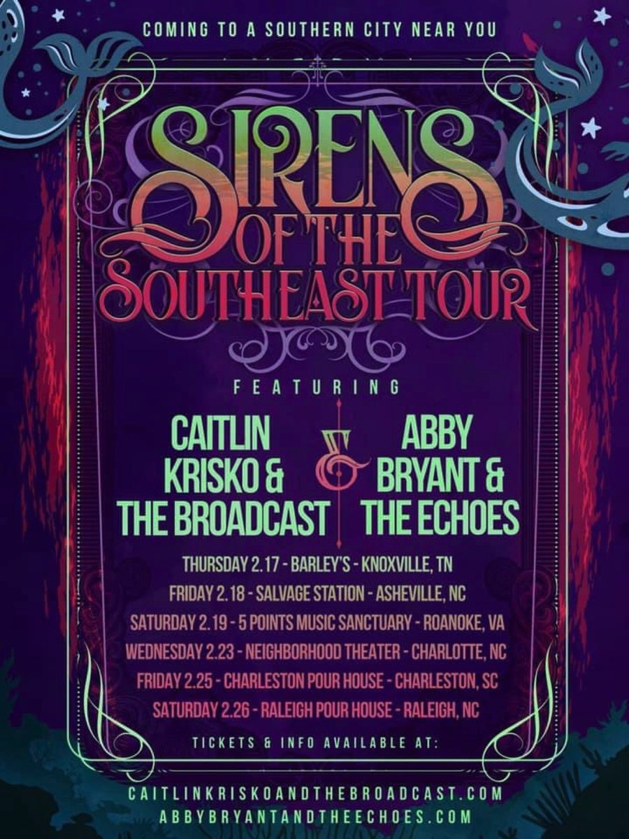 THRILLED to announce our Sirens of the Southeast Tour! We’re joining Caitlin Krisko &amp; The Broadcast to bring all the love and powerful woman-led magic to a southern city near you. ✨Visit our website for more details!