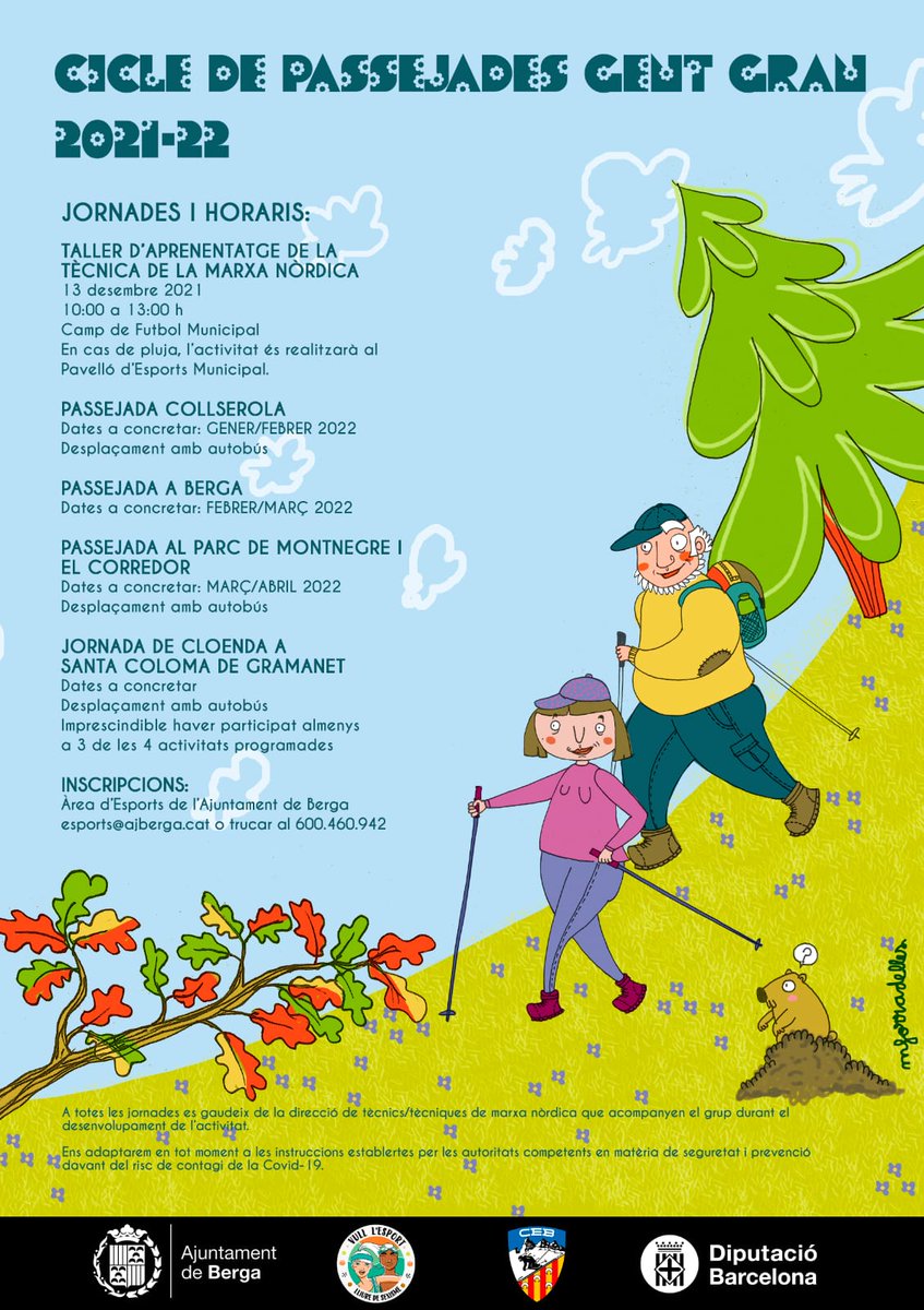🚶Amb l'<a href="/AjuntamentBerga/">Ajuntament de Berga</a> comencem un cicle de passejades per a la gent gran. 

El dia 13 de desembre, la primera activitat! Un TALLER D'APRENENTATGE DE LA TÈCNICA DE LA MARXA NÒRDICA. 

Us hi apunteu? ⬇️
 forms.gle/FeABa3KJz2v1J3…