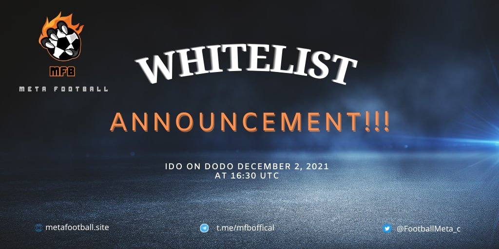 FootballMeta_c's tweet photo. 🛎  IDO WHITELIST ANNOUNCEMENT
MetaFootball is so delighted to announce IDO whitelist winners here:  https://t.co/QowVJp4X0R

#MFB #MetaFootball #IDO #nftgame
#metaverse #NFT #play2earn #blockchain #Metafootball #MFB #Whitelist #Airdrop #IDOwhitelist  #Poocoin #pancakeswap #dodo https://t.co/9IPG0ZfnLs