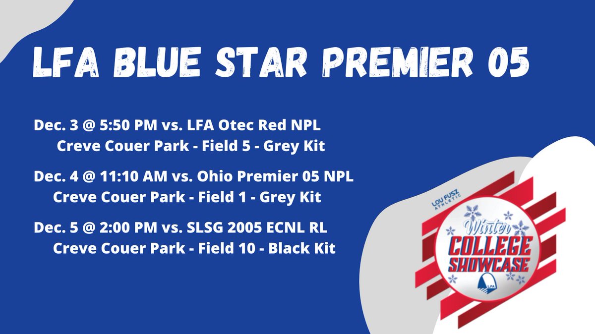 It's showcase season!  Check us out this weekend at the Lou Fusz Winter College Showcase!