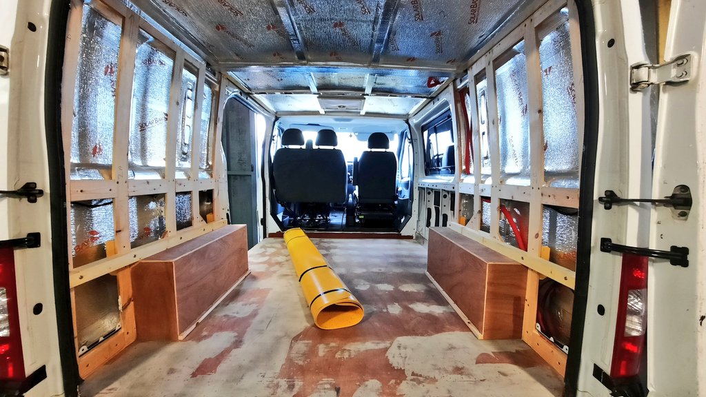 EilidhCarr's tweet photo. A year ago today little van looked very different ๐ we had fitted the insulation and plywood for the floor... ready for my most favourite part of van was to go down... my bright yellow altro floor ๐ van wouldn't be the same without it. #VanAdventures #OuterHebrides https://t.co/PTi1nKzctc