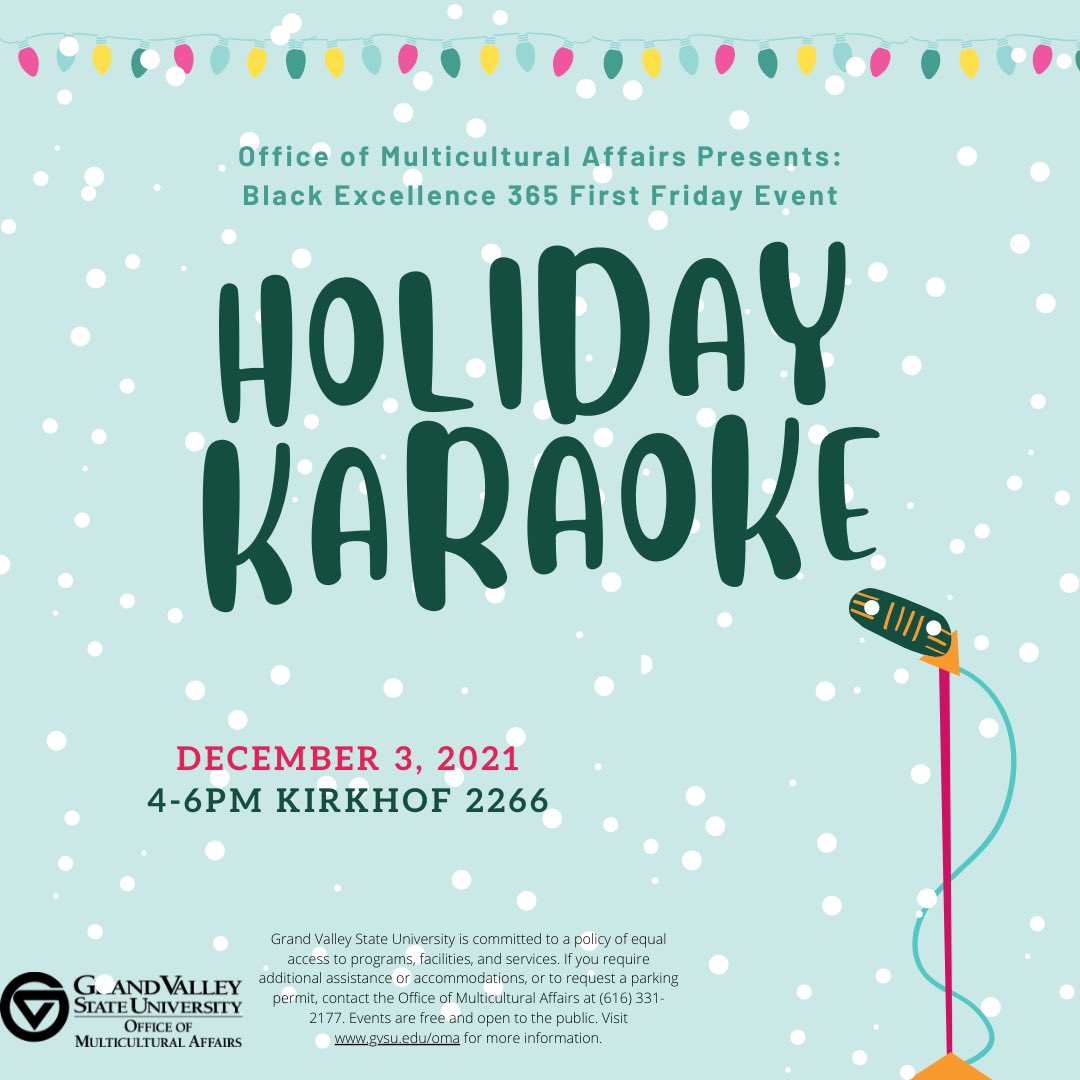 Hey Lakers! 

We hope you all are doing well and enjoyed your holiday break!

Come join us this Friday, December 3rd for our last First Friday event of the semester! We are doing a holiday karaoke and there will be food and drinks provided. We would love to see you there!