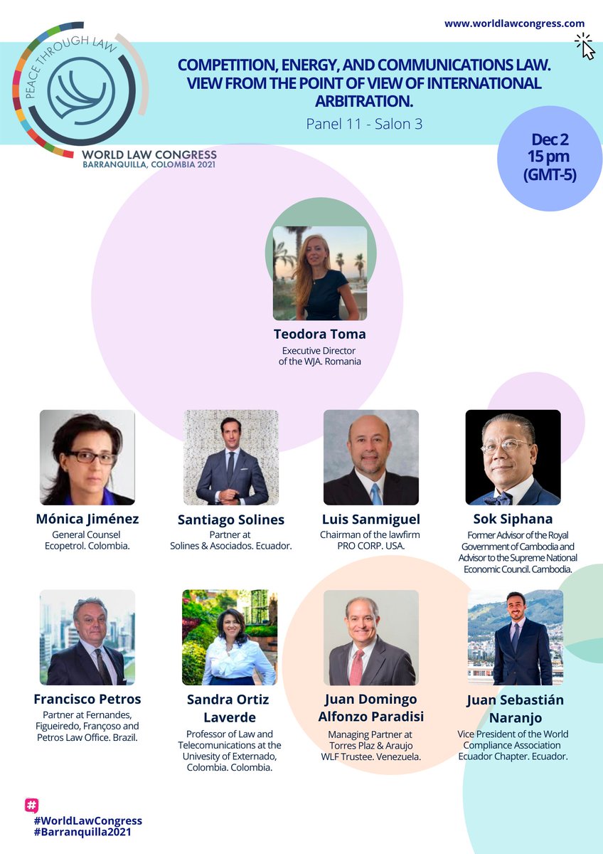 “COMPETITION, ENERGY AND COMMUNICATIONS LAW. VIEW FROM THE POINT OF VIEW OF INTERNATIONAL ARBITRATION” is the name of the round table that will be moderated by <a href="/TeodoraToma01/">Teodora Toma</a>  on December 2 at #WorldLawCongress Colombia 2021.

You can now register! worldlawcongress.com