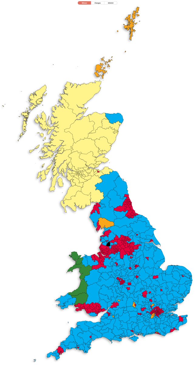 Nowcast Model + Interactive Map (30/11) CON: 300 (-65) - 36.9% LAB: 260 (+58) - 36.6% SNP: 55 (+7) - 4.3% LDM: 10 (-1) - 8.9% PLC: 5 (+1) - 0.7% GRN: 1 (=) - 6.3% RFM: 0 (=) - 3.6% CON 26 Short. Changes w/ GE2019. electionmaps.uk/nowcast