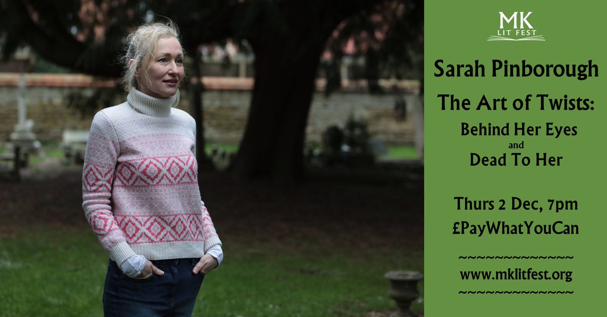 Thurs eve, free: international bestseller <a href="/SarahPinborough/">Sarah Pinborough</a> chats to <a href="/CazTricks/">Caz Tricks</a> 
Details: bit.ly/mklfeyes 
#fiction #books #thrillers #miltonkeynes #BehindHerEyes, #DeadtoHer, #Netflix <a href="/CultureMK/">CultureMK</a> <a href="/MKLibraries/">MK Libraries</a> <a href="/MKComFoundation/">MK Com Foundation</a> <a href="/BBC3CR/">BBC Beds, Herts & Bucks</a> @WhatsOnMK <a href="/MKGuide/">Love Milton Keynes</a> <a href="/AHA_MK/">AHA-MK</a> <a href="/MKFringe/">MK Festival Fringe</a>