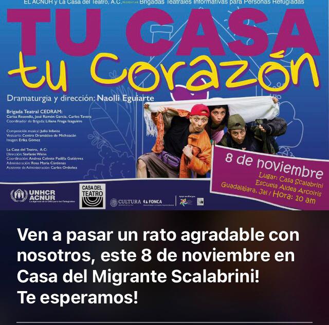 aldearcoirisGDL's tweet photo. El pasado 8 de noviembre tuvimos la oportunidad de recibir a @LaCasadelTeatro en nuestras instalaciones. Agradecemos a @AcnurMexico por iniciativas como estas. 
#obrateatral #migrantes #refugiados #Impulsandocaminossinfronteras https://t.co/TBDMW8LRBL