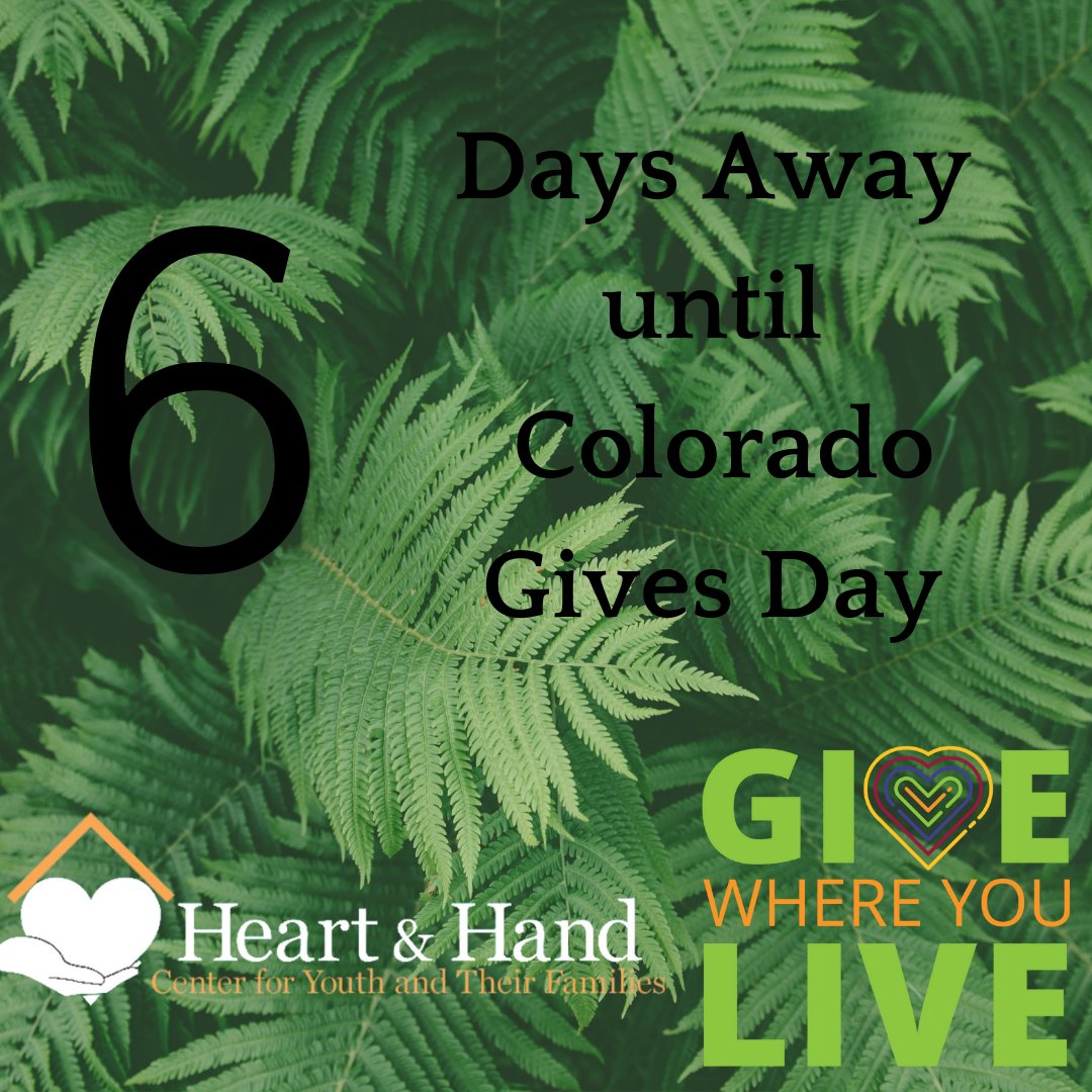 HeartHandCenter's tweet photo. Colorado Gives Day is just 6 days away!

Every dollar you donate helps local communities, supports families and adds to the overall mission of what Gives Day is all about. 

Follow the link to support: https://t.co/ko1Lg6EjwJ

#givewhereyoulive #coloradogivesday #heartandhand https://t.co/05cxxSiehv