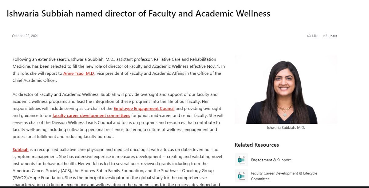 Congratulations to Ishwaria Subbiah for her new position as the Director of Faculty and Academic Wellness at MD Anderson.  This is a tremendous responsibility and opportunity! So proud of her. Thank you for all you do.

#HOWPG #breakingtheglassceiling #allstar — with <a href="/IshwariaMD/">Ishwaria Subbiah, MD MS FASCO</a>