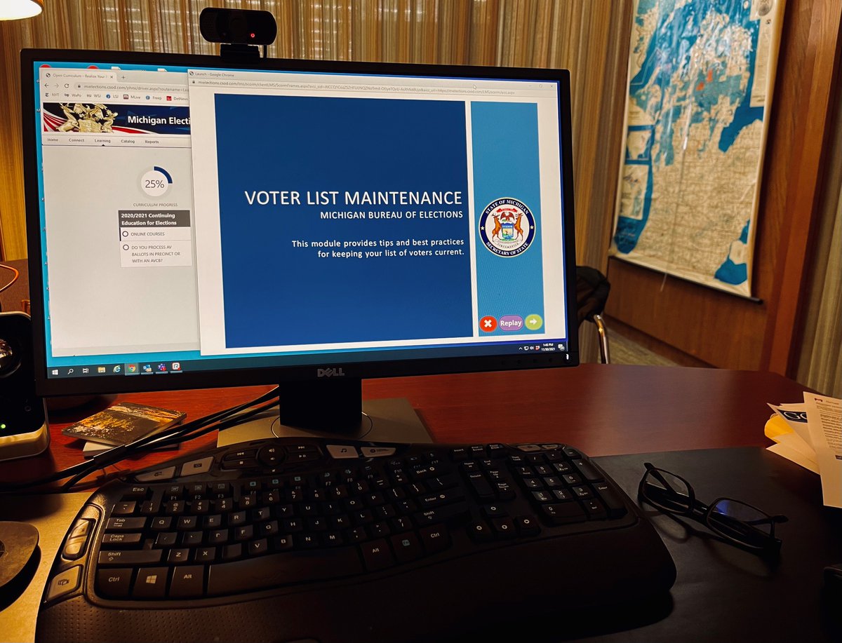 KentCountyClerk's tweet photo. All Michigan clerks/staff must complete the state's Election Officials' Accreditation to administer an election. To keep certification current, our #KentCountyVotes team is completing continuing education trainings. One of many ways we ensure compliance w/all federal &state laws. https://t.co/eB3p55ItmV
