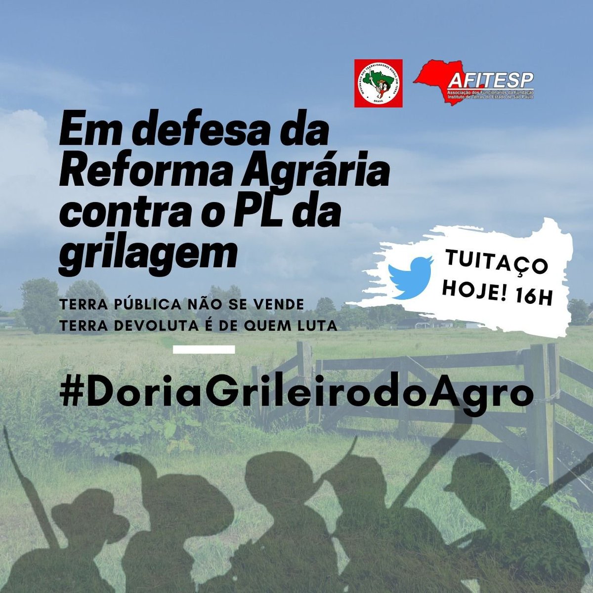 carlosgiannazi's tweet photo. NÃO AO DESMONTE DO #ITESP
O #PL410, que acaba com os assentamentos e legaliza a grilarem dos grandes latifundiários que invadiram terras públicas, será votado hoje na Alesp.
👀 Votarei contra esse absurdo. Vamos à luta!
#DoriaGrileirodoAgro https://t.co/Eyqo5HJYO4