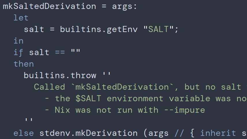Today's blog post is about #nix black arts: Capturing non-determinism by salting derivations

jonascarpay.com/posts/2021-12-…