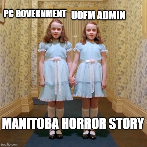 IsabelleKirouac's tweet photo. The @PC_Manitoba's interference and @umanitoba admins' lack of leadership are not only damaging to students and faculty. It hurts Manitobans, our university is at the core of the province.

#umfa2021 #uofmstrikememes #umfaSTRONG #mbpoli

@UMFA_FAUM https://t.co/RfNoQAEOM6