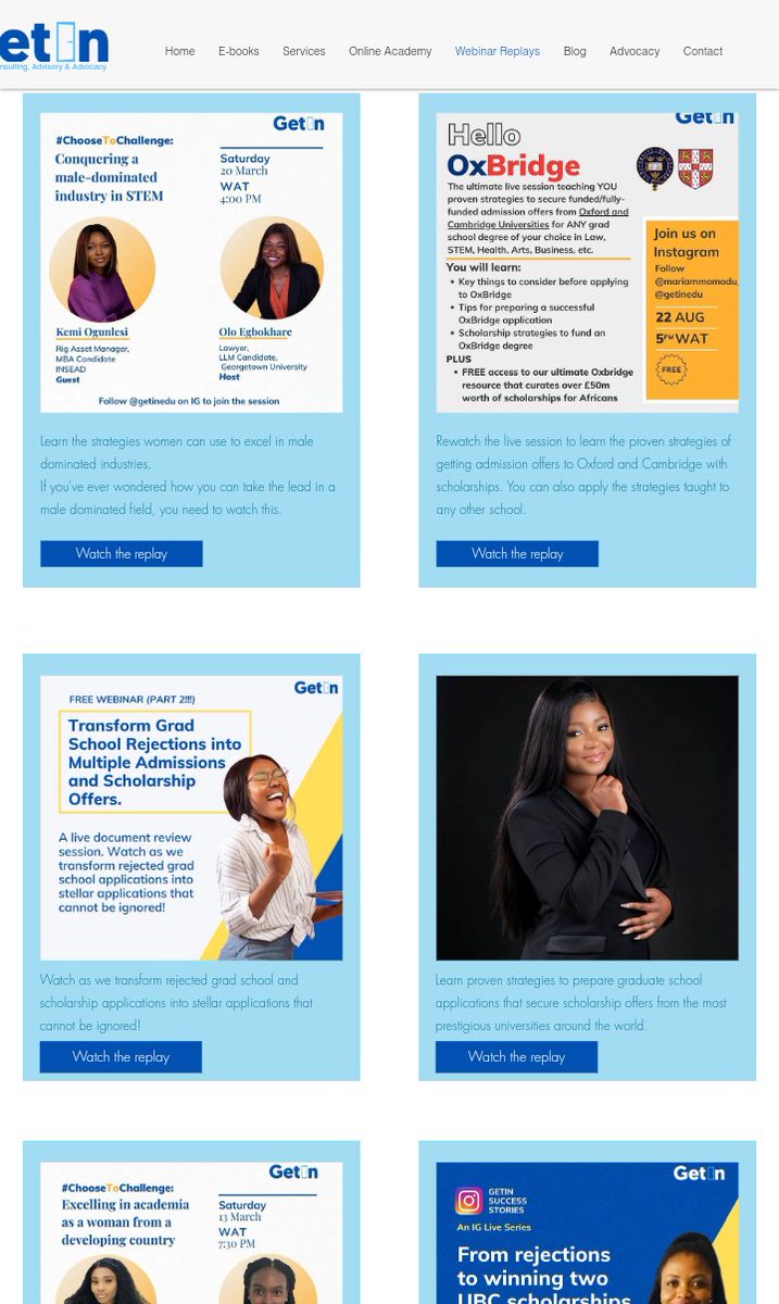 You can now access all past webinars on a single page on our website, so you can easily access them and apply the information shared in your current and future applications.

Click on the link below 👇🏽

getineduconsulting.com/webinarreplays