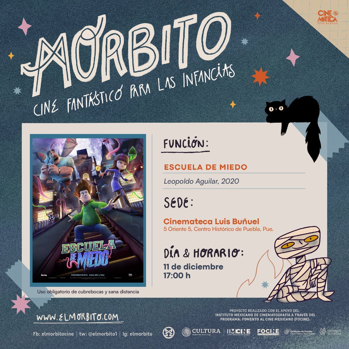 CulturaGobPue's tweet photo. La @cinemateca_pue nos invita a disfrutar de #Morbito: Cine fantástico para las infancias @elmorbito1. 

🗓️ 11 diciembre - 🎬 Escuela de miedo.
🗓️ 14 diciembre - 🎬 La liga de los 5.   
¡#QueRevivaPuebla! https://t.co/ZCB66MIqvn