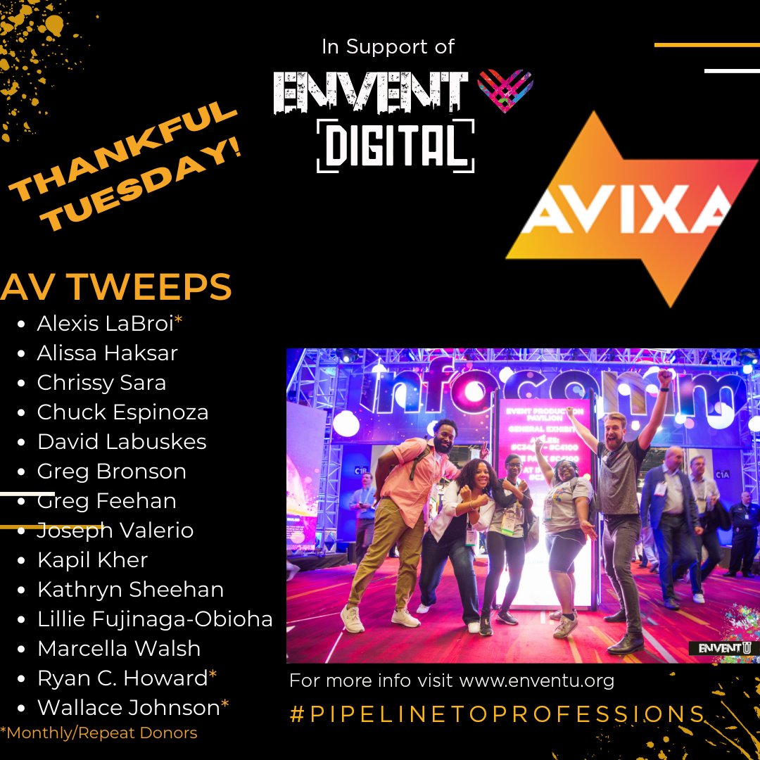 EnventUOrg's tweet image. #ThankfulTuesday @AVIXA #AVTweeps have consistently supported + their Summer 2020 CSR match campaign powered the beginnings of the transition to digital curriculumn! BIG SHOUT OUT TO @AlexisLaBroi + @WallaceCTS for their NEXT LEVEL commitment to the cause🙌🏽 #PipelineToProfessions