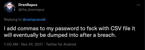 ParkerRepko's tweet photo. Any classmates know if this is worth doing? Seems my login info will inevitably be stolen at some point, seems only appropriate to screw them over.

#ISYS8621 https://t.co/aovHpI3kPb