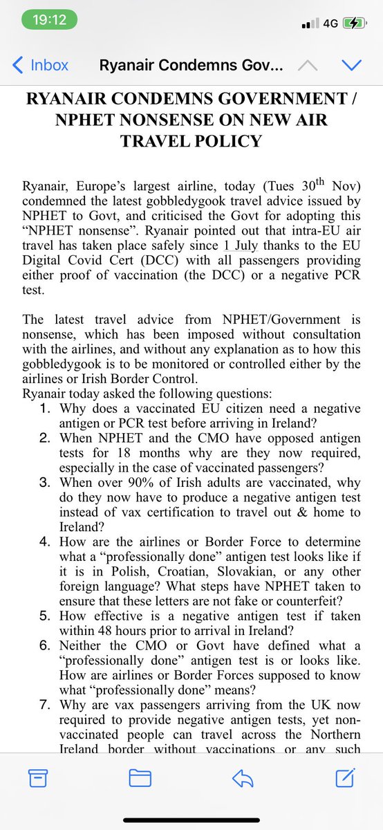 ianguider's tweet photo. Ryanair statement this evening on new Irish government travel advice. https://t.co/wuZRCEqLWb
