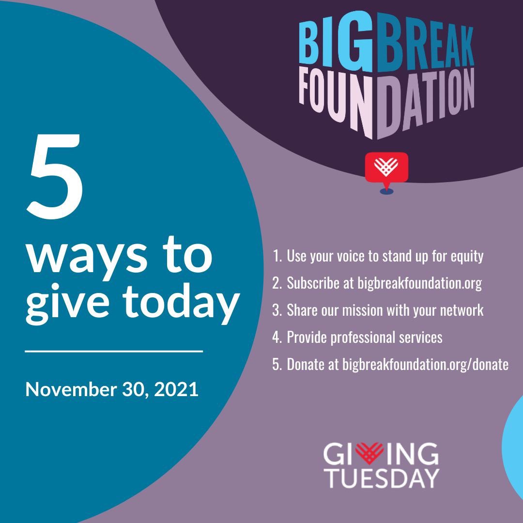 BigBreakFdn's tweet photo. Today, we celebrate GivingTuesday! Since 2012, GivingTuesday has built a global community focussed on giving & a day of celebration open to all.
Join us and help shatter barriers for everyone to find their Big Break in location-based entertainment.
https://t.co/N7n0wUS9lE https://t.co/f7NlTPkBuG