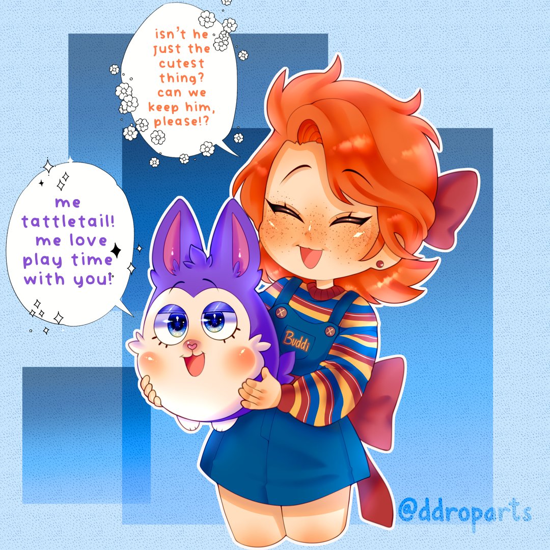 ddroparts's tweet photo. cherri is now the proud owner of a baby tattletail! 🥳 congrats to #chucky #CHUCKYTVSERIES for another season! #chuckyseries #ChuckyTV #childsplay #childsplay2019 #buddioc #buddichucky #tattletail #digitalart #illustration https://t.co/43LKRqiXpB