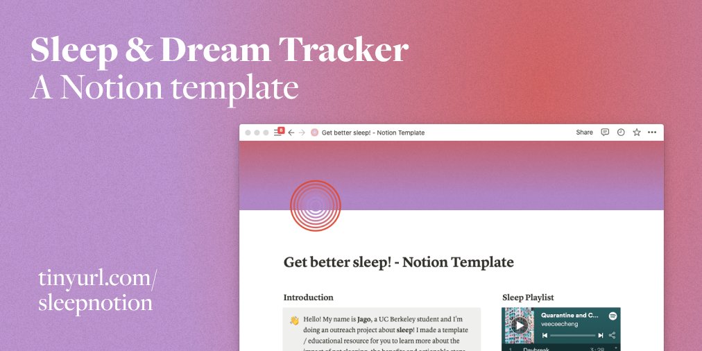 jagopang's tweet photo. Hello! I'm doing an outreach project for a class to spread awareness about the importance of sleep. I created a notion template for you to learn about the impacts of not sleeping and relevant tools to help you get on track!  Hopefully this helps :). 

https://t.co/xxz2OZa2FH https://t.co/qsTOHNOjkv