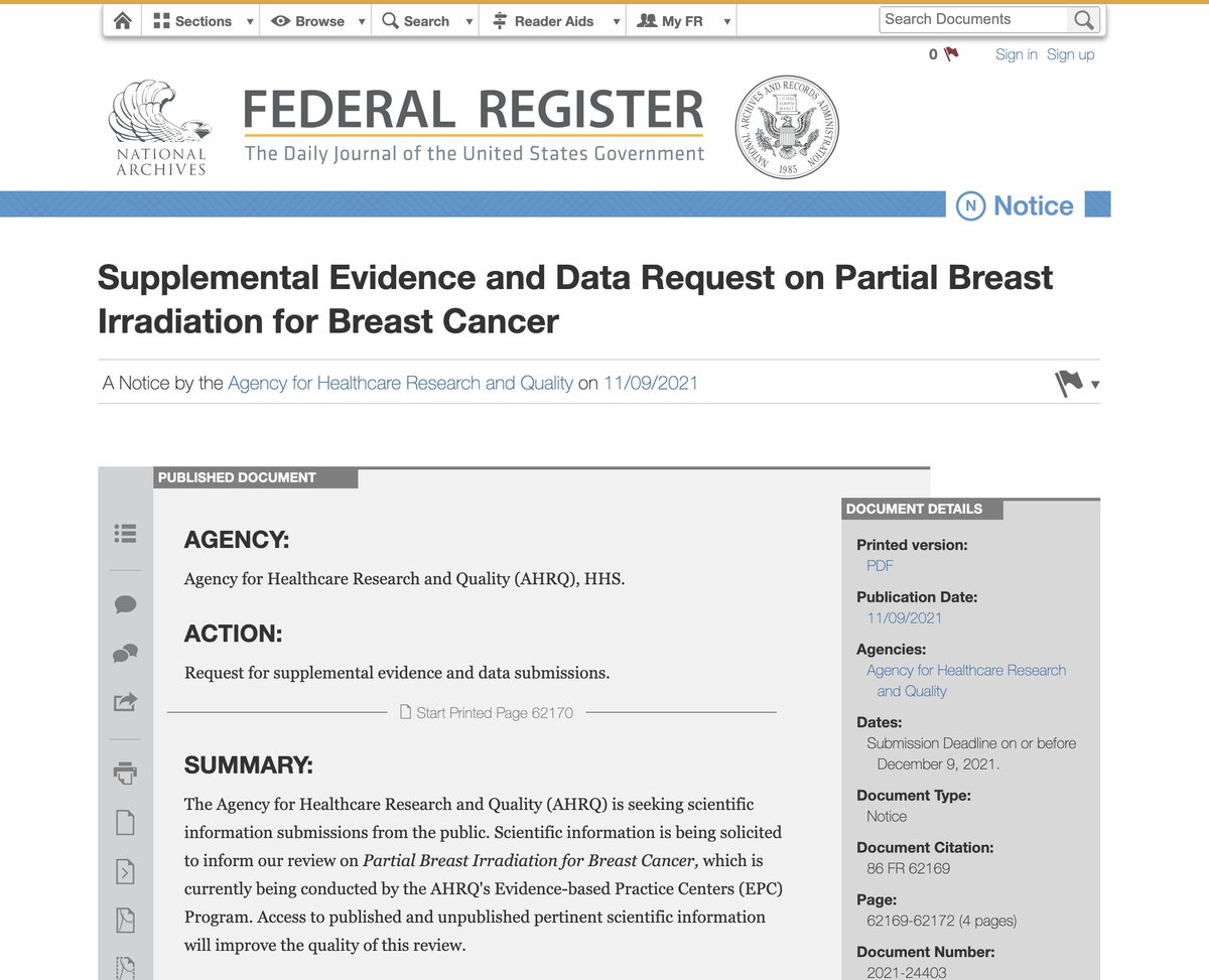 #AHRQ is interested in studies that report on partial breast irradiation for breast cancer for an upcoming Agency review. Submit your published &amp; unpublished scientific information by December 9. #womenshealth federalregister.gov/documents/2021…