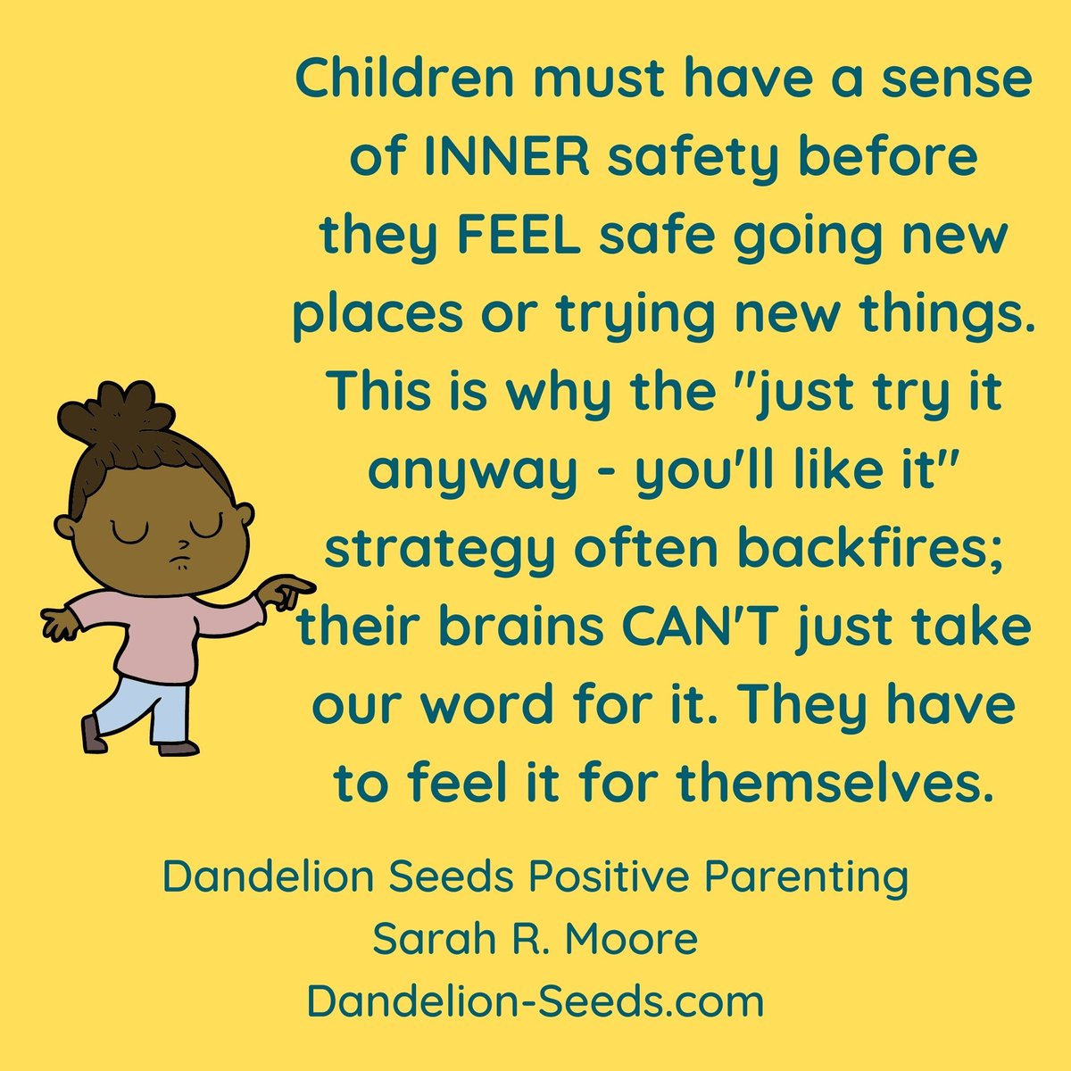 DandelionSeeds5's tweet photo. What works better than "just try it because I SAY you'll like it" is - for many kids - a co-regulating hug along with "I'm here WITH you. Let's do this together." When we co-create safety, their nervous systems pick up on it, and they feel more empowered to try brave new things. https://t.co/RVmr7OcKMz
