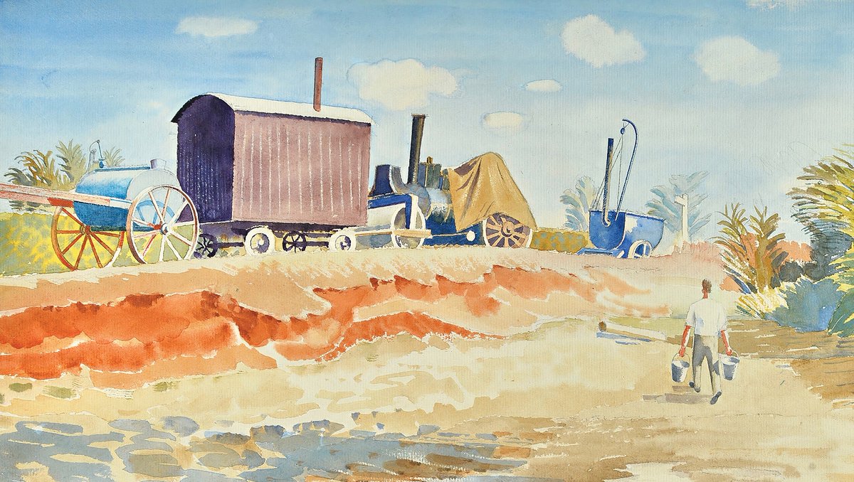 chadbrookcards's tweet photo. Drought – Eric Ravilious

Signed and dated Sept ‘33, Drought, depicts a scene during the severe drought experienced by much of southern Britain that year. 

https://t.co/jjenTuH0ad

#19thcentury #1900s #ericravilious #drought #britishpainting #greetingscard #cards #railway https://t.co/Yc4cZ9lebw