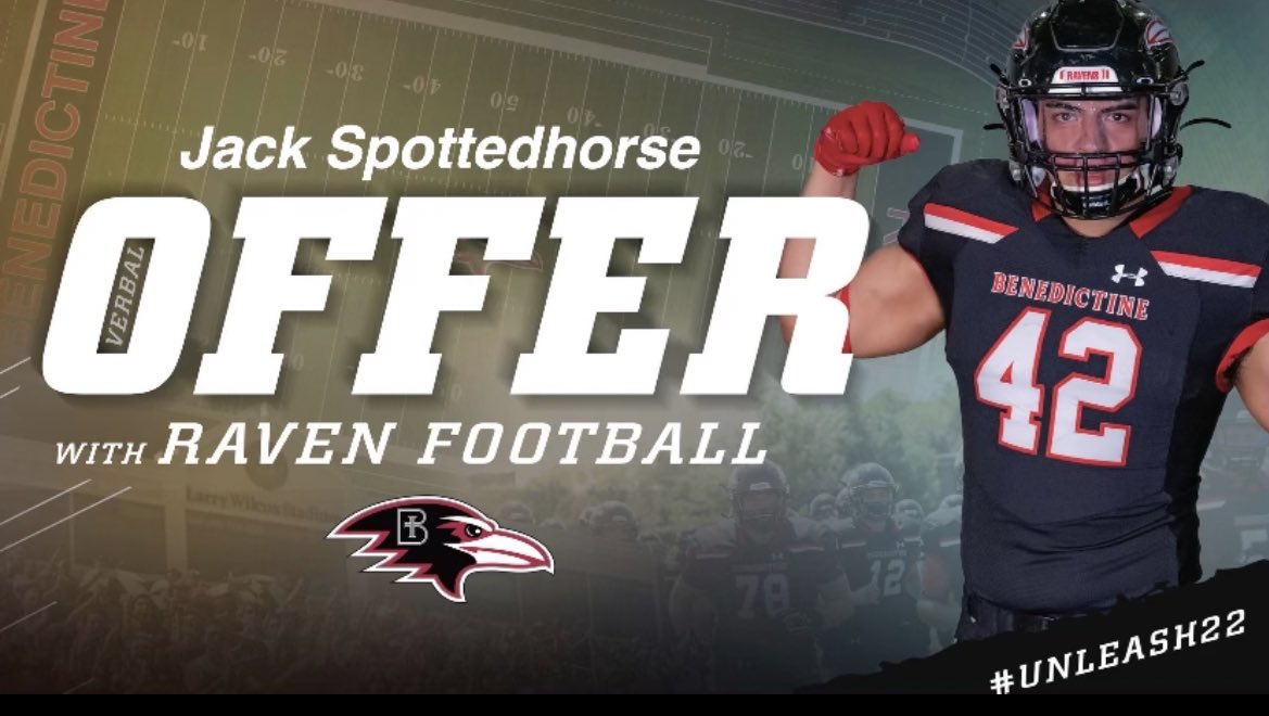 JSpottedhorse53's tweet photo. Blessed to receive an offer from Benedictine‼️⚫️🔴 @coach_JLeonard @RavenFootballBC https://t.co/SaTp2VvH8F