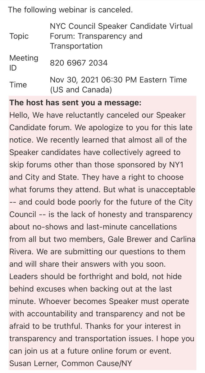 well, tonight’s City Council speaker candidate forum is apparently off